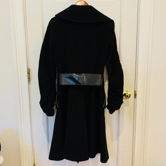 Mackage Coat Black Wool Cashmere Blend Leather Belt Trim Womens Size XS - Picture 2 of 16